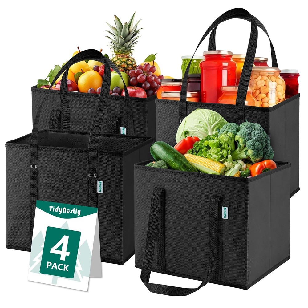 4 PCS Reusable Grocery Bags Foldable Heavy Duty Large Shopping Handles Tote