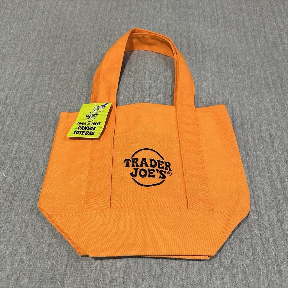 Trader Joe’s Foldable Limited Edition Canvas Mini Tote Bag Orange Solid 13x9x6
