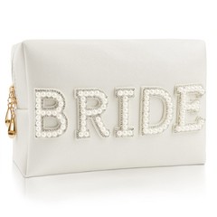 Kovewon Bride Patch Letter Makeup Bag for Women 8.1″ x 5.1″ x 2.8″, White