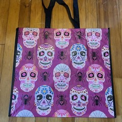 New TJX 💀 Shopping Gift Bag Reusable Big Tote Skulls ❤️Spiders w hearts 💕 Pink