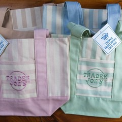 Trader Joe’s Mini Pastel Striped Canvas Tote Bag Set of 4 All Colors NWT