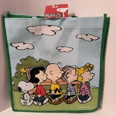Peanuts Snoopy Charlie Brown Reusable Green Large Shopping Tote Bag with Handle