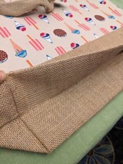 HEB Jute Canvas Burlap 20” X 16” Reusable Shopping Bag Tote IceCream Pattern NWT