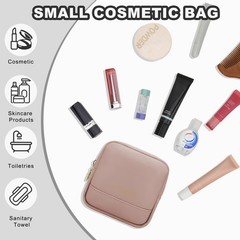 JINSI Small Makeup Bag for Purse,PU Leather Cute Travel Cosmetic small, Pink