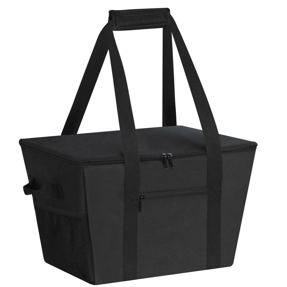 Insulated Grocery Bag Removable Bottom Board Zip Drawstring Cooler Delivery