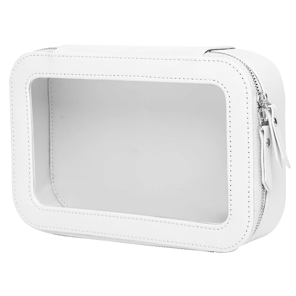 Clear and Waterproof Makeup Bag Portable Travel Cosmetic Single Layer, White