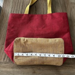 WISTERIA Burlap Lined Jute Raffia Medium 16” Reusable Shopping Tote Bag Red