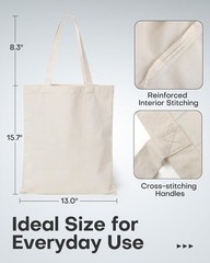 HOTOR 6 Pack Canvas Tote Bags Bulk Reusable Grocery Shopping Bags Lightweight