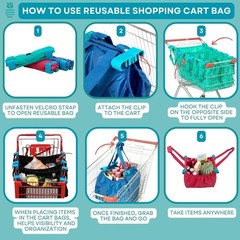 Eco-Friendly Reusable Shopping Bags with Cart Clips – 3 Pack in Elegant Black