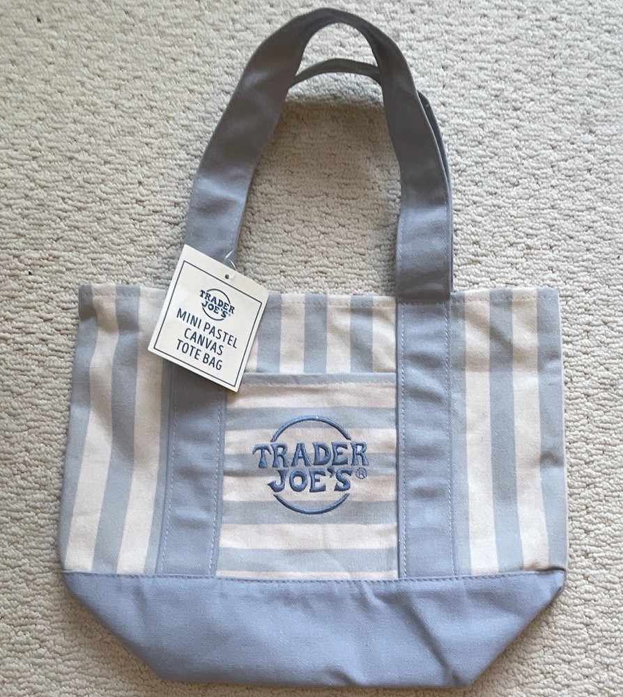 Trader Joe’s Mini Pastel Canvas Tote Blue/White Striped