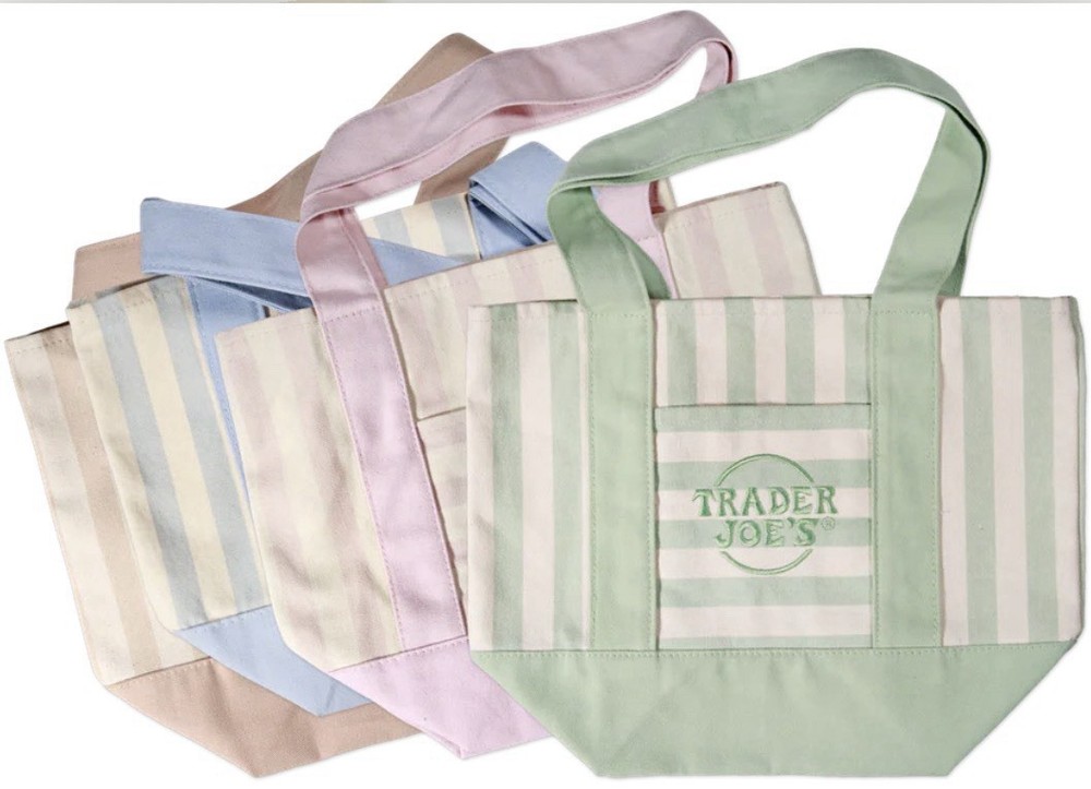 Trader Joe’s Canvas Striped Multicolor Mini Tote Bag 13x11x6 in New(Set of 4)