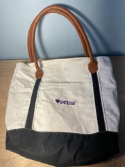 Large Canvas Totebag Leather Handles Black Ivory Aetna 17×11