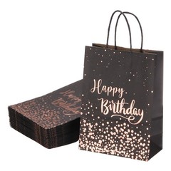 24Pcs Kraft Gift Bags with Handles Bulk, Black Rose Gold Party Favor Bags