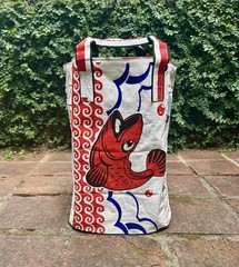 Fair Trade Upcycled Laundry Basket made from Recycled Fish Feed Bags in Cambodia