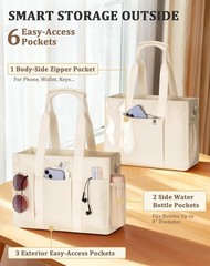 Canvas Tote Bag for Women, Lar Shoulder Bag with Lap partment &