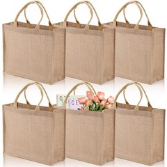 6 Pack Jute Tote Bag Burlap Gift Tote with Handle Grocery Shopping Bag for DI…