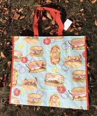 Reusable Shopping Bag Tote~Cat Kitty Sandwich Grinders Subs w/Pickles & Tomatoes