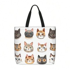 Cute Cat Print Tote Bag For Women Large Reusable Shopping Bag Gift For Cat Lover