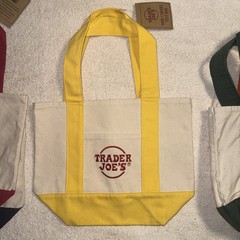 Trader Joe’s Canvas Mini Tote Bag Set of 4 + RARE ORANGE CREW Mini Tote Bag NEW