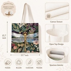 Dragonfly Canvas Tote Bag for Women, Reusable Grocery Shoulder Shopping Bags,…