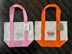 Trader Joe’s Mini Canvas Tote Bags – Set of 2 – Pink w/ Orange Crew Bag – NWT!