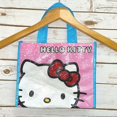 Hello Kitty Bag Tote Reusable 2014 Sanrio Carry All Cute Plastic Pink Blue z
