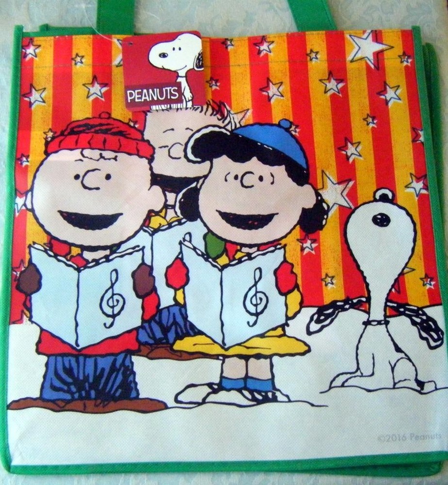 PEANUTS SNOOPY Caroling Christmas Holiday Shopping Tote Bag NEW (12/328)