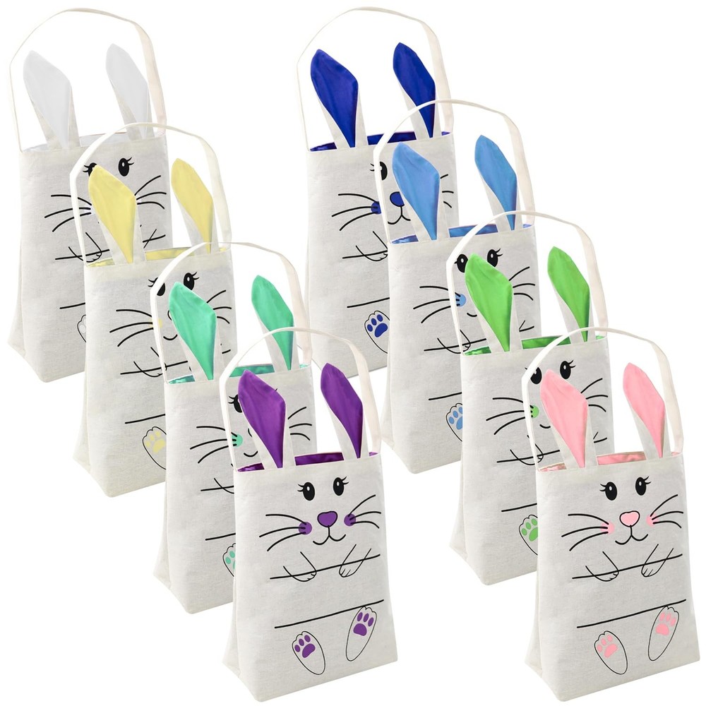 Easter Bunny Bags, Easter Bunny Baskets Rabbit Ears Design Jute Cloth Tote Ba…