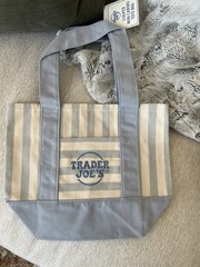 NWT RARE Error Trader Joe’s Blue Striped Mini Canvas Tote Bag – Upside Down Logo