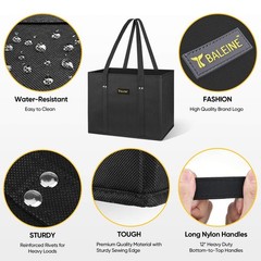 3 Pack Black Foldable Reusable Grocery Shopping Bags Reinforced Bottom Handles