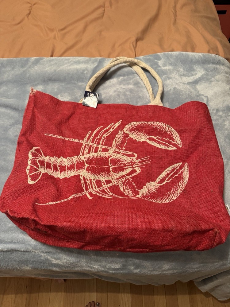 Red With White Lobster Reusable Shopping Tote, Large, Made In India, Jute