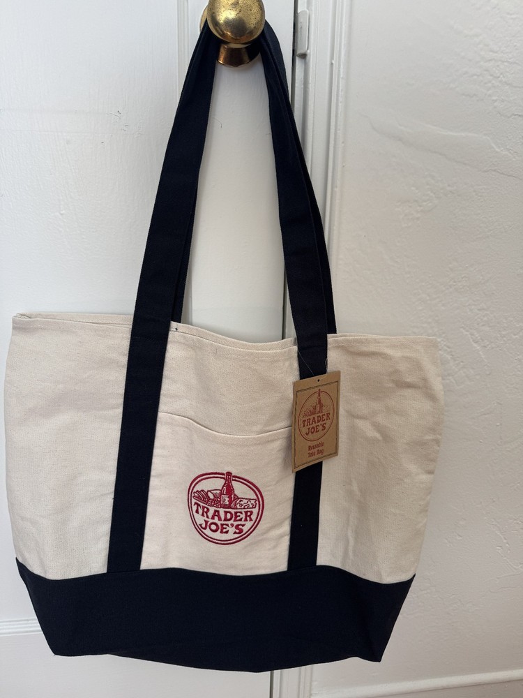 Trader Joe’s large Canvas bag Navy Blue/White