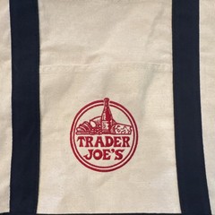 Trader Joe’s Foldable Canvas Reusable Shopping Bag Beige Navy Blue