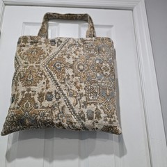 All-Over Pattern Foldable Fabric Reusable Shopping Bag Large Beige Brown Blue