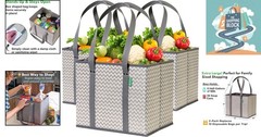 Chevron Reusable Grocery Bags 3-Pack, XL, Box Shape, Heavy Duty