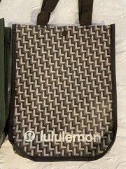 2 Lululemon Reusable Tote Bags – Green Logo & Brown Chevron Pattern
