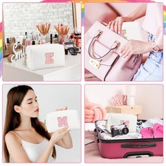 Gosuoa Initial Makeup Bag,Personalized preppy bag Waterproof PU Leather White