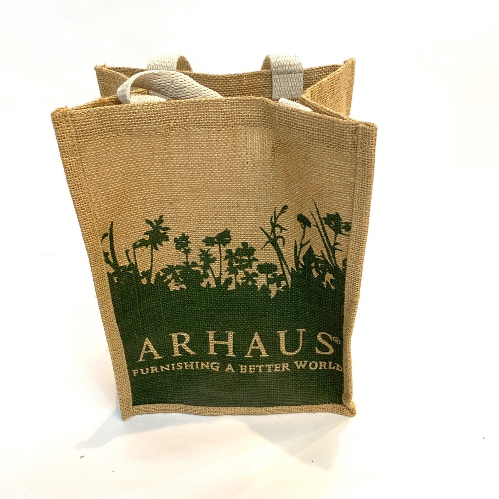 Arhaus Re-Usable Natural Jute Bag 13” X 9.5” X 6”Wax Coated Interior