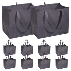 Grey 10 Pack Extra Large Super Strong Heavy Duty Reusable Grocery Shopping Tote