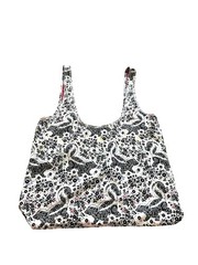 Reusable Shopping Bag 20x15x4 in Black & White Floral Pattern Multicolor