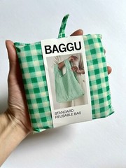 NEW! Baggu STANDARD BAG in “GREEN GINGHAM” Washable Recyc. Nylon SOLD OUT + RARE