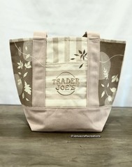 Made To Order – Hand-Painted Trader Joe’s Striped Mini Beige Tote — Fall leaves