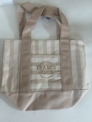 Trader Joe’s Limited Mini Canvas Pastel Striped Tote Bag 2026 Brown