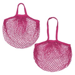 2-Pack Reusable Mesh Net String Grocery Bags [Rose Red,Long&Short Handle]