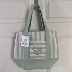 NWT Trader Joe’s Mini Mint Green Striped Canvas Tote Bag