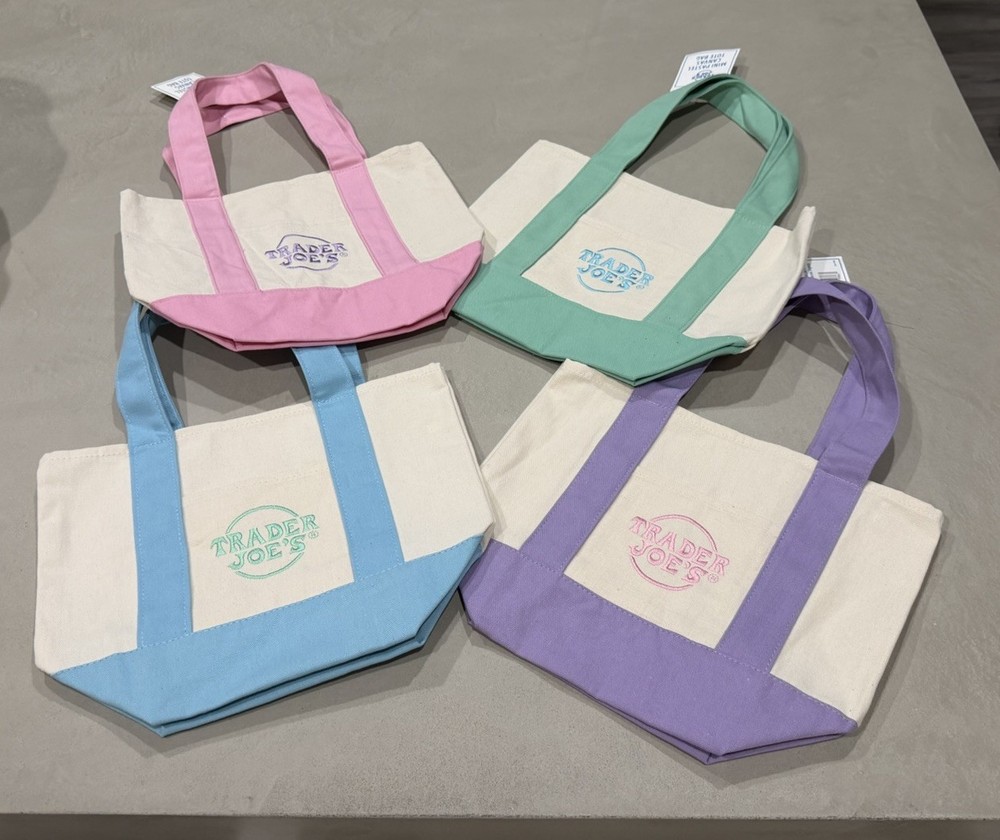 Trader Joe’s Canvas Mini Tote Bags Color Block Multicolor Set of 4