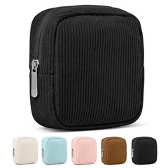 Small Makeup Bag for Purse – Mini Corduroy Cosmetic Pouch with Metal Black