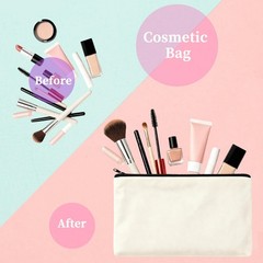 JUZNU 10 Pack Canvas Makeup Cosmetic Bags Pouch with Zipper Bulk Beige