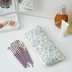 JOVAKIT Quilted Makeup Brush Holder Travel Cosmetic Bag for Blue Floral