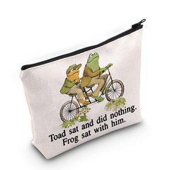 LEVLO Frog Cosmetic Make Up Bag Cottage Core Gift For Book Lover Toad Sat